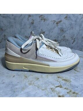 Air Jordan 2 Retro Low Women's Size 8 Shoes White Beige Blue Athletic Sneakers